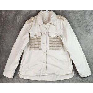 Gap Jacket Womens Small White Military Twill Lace Pocket Button Front Utility